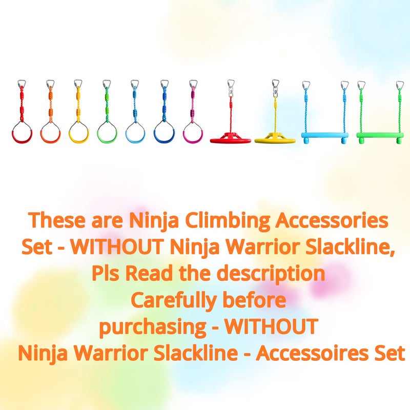 Rainbow Craft Craft Ninja Warrior Obstacle Course Accessories Kids Outdoor Play - 7pc Rings, 2pc Swing Trapeze Wheels & 2pc Monkey Bars - Image 2
